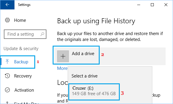 Add Drive For Windows File History Backup