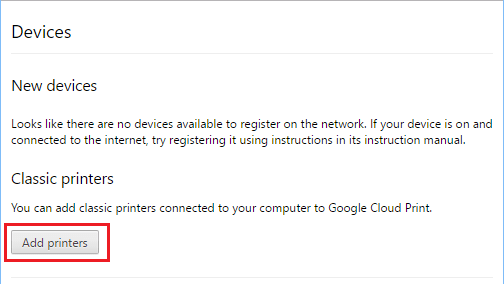 Add Printers Option in Google Cloud Printing