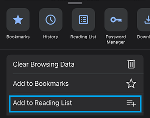 Add to Reading List Option in Chrome browser on iPhone