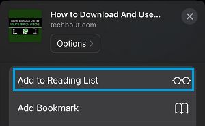 Add to Reading List Option in Safari browser on iPhone