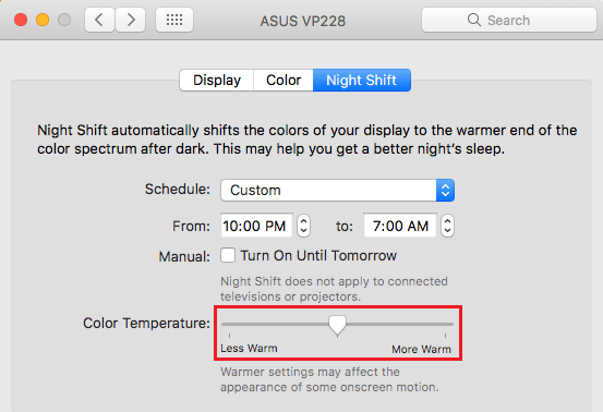 Change Night Shift Mode Colour Temperature on Mac