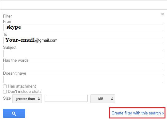 Create Filter with This Search in Gmail
