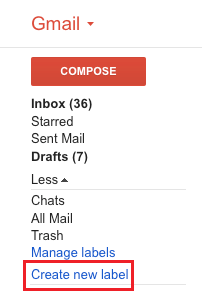Create New Label Option in Gmail