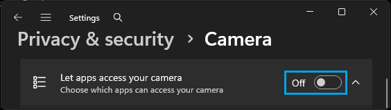 Disable Camera For All Apps on Windows Computer