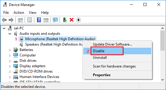 Disable Microphone In Windows 10 Using Device Manager