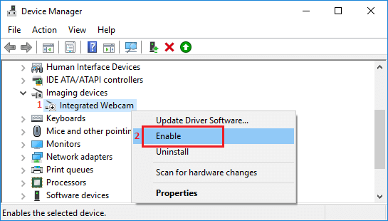 Enable Webcam Using Device Manager in Windows 10