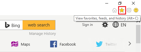 Favorites Icon in Internet Explorer Browser on Windows 10 Computer 