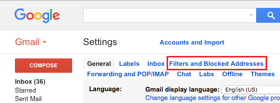 Filters and Blocked Addresses Option in Gmail