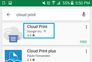 Google Cloud Print App in Google Play Store