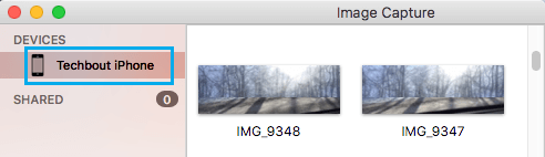 iPhone images on the Image Capture Screen of Mac