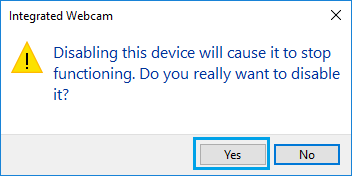 Integrated Webcam Pop-up in Windows 10