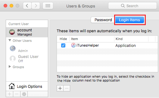 Login Items Tab on Mac