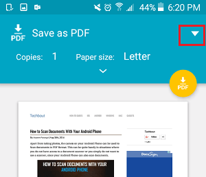 Down Arrow Button to Access Printer on Android Phone