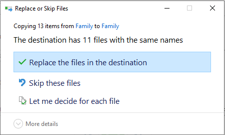 Windows File History Restore Options