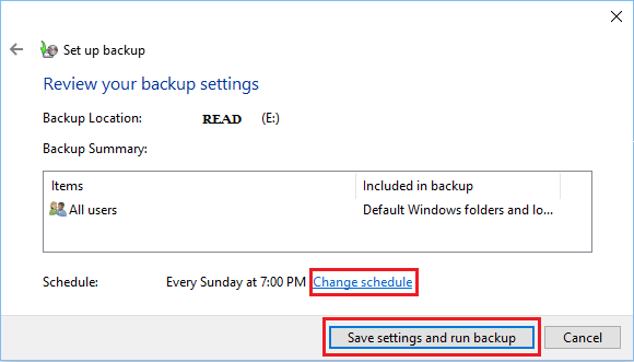 Save Backup Settings and Run Backup Using Backup and Recovery Tool in Windows 10