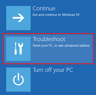 Troubleshoot Option in Windows 10 Startup Screen 