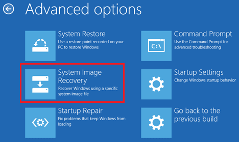 System Image Recovery Option In Windows 10 Advanced Options