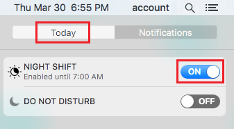 Turn on Night Shift Mode Through Notification Center on Mac