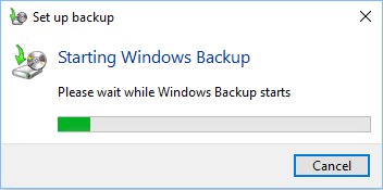 Starting Windows Backup Pop-up in Windows 10