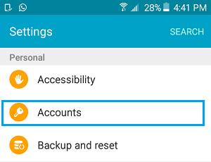 Accounts Tab on Android Settings Screen