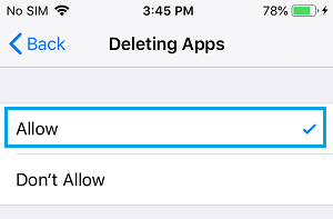 Enable Deleting of Apps on iPhone