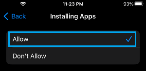 Allow Installing of Apps on iPhone