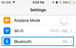 Bluetooth Settings Option on iPhone