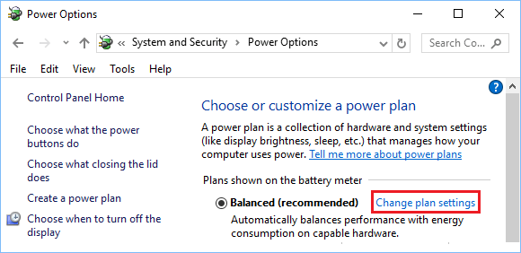 Change Power Plan Settings Option in Windows Control Panel