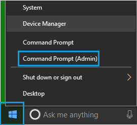 Command Prompt (Admin) Option in Windows 10