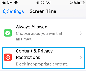 Content & Privacy Restrictions Setting Option on iPhone