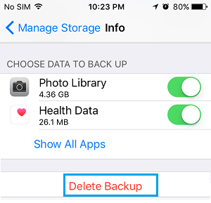 Delete Backup Option on iPhone