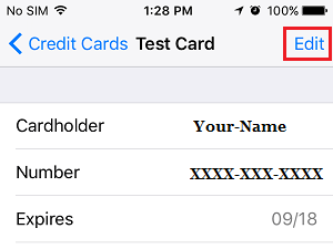 Edit Credit Card Information in Safari Browser on iPhone 