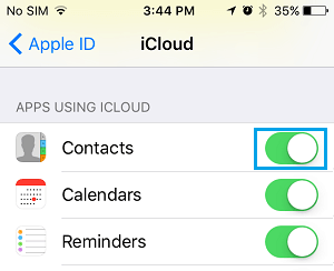 Enable iCloud Contacts on iPhone