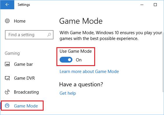 Enable Game Mode in Windows 10