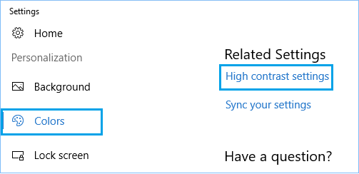 High Contrast Settings Option in Windows 10