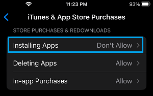 Installing Apps Settings Option on iPhone