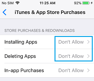 Installing and Deleting Apps Settings Option on iPhone