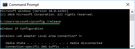 ipconfig Release Command in Windows 10 