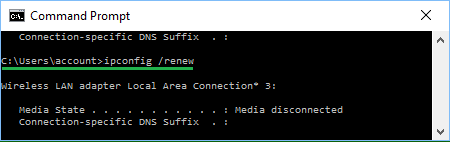 ipconfig Renew Command in Windows 10 