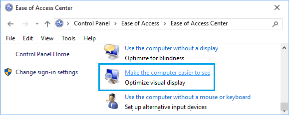 Make Computer Easier to See Option in Windows