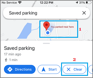 Clear Parked Car Location in Google Maps