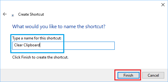 Provide a Name For Shortcut in Windows 10