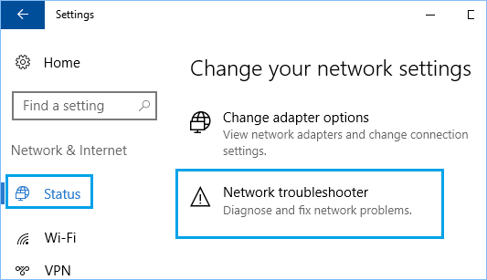 Network Troubleshooter Option in Windows 10