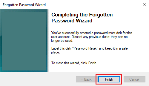 Completing the Forgotten Password Wizard in Windows 10