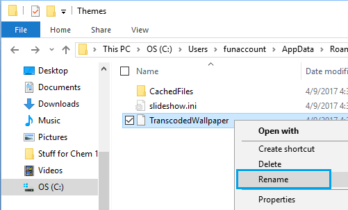 Rename TranscodedWallpaper Folder in Windows 10