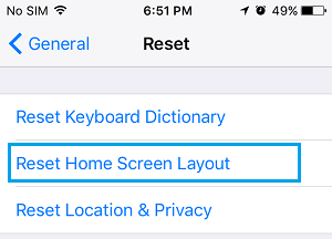 Reset Home Screen Layout Option on iPhone