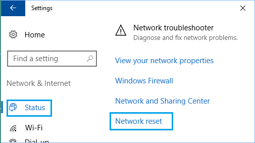 Network Reset Option on Windows PC