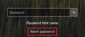 Password Reset Option in Windows 10
