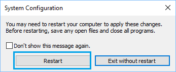 System Configuration Restart Pop-up on Windows PC