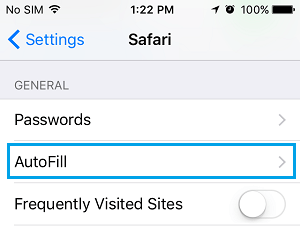 Autofill-Option Auf Dem Einstellungsbildschirm Des Safari-Browsers Auf Dem Iphone